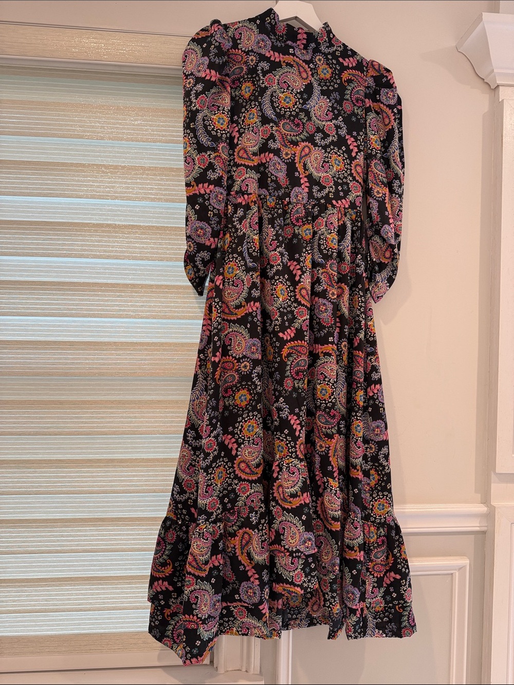 Black Paisley Floral Midi Dress - Elegant Women's Dress